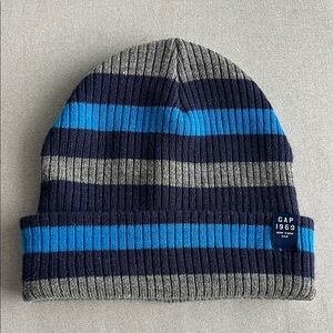 GAP Striped Navy, Gray & Blue Knit Beanie